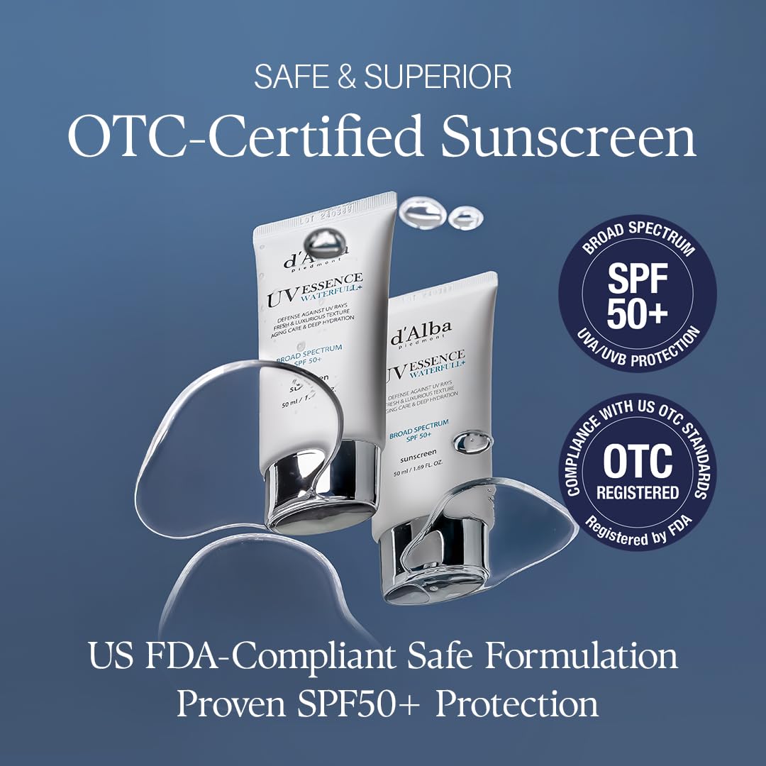 [2 ea] d'alba Piedmont Waterfull Tone-Up Sunscreen Serum BROAD SPECTRUM SPF 50 + Korean Sunscreen for Face, All Skin Tones (2 x 1.69 fl.oz.)