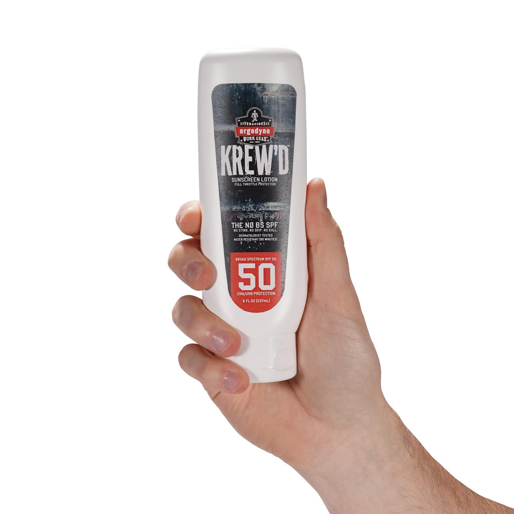 Ergodyne KREW'D 6355 Sunscreen Lotion, Broad Spectrum SPF 50, Water Resistant, 32 oz, 4-Pack, White