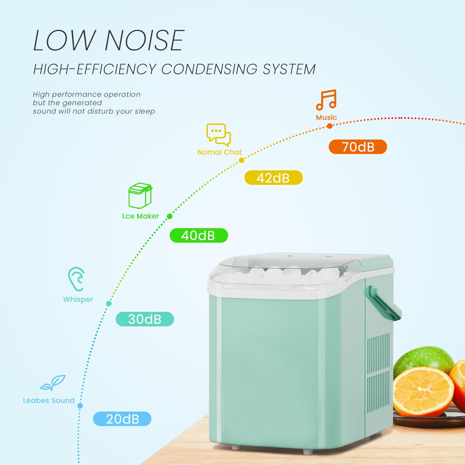 Ice Makers Countertop, Portable Ice Machine with Handle, 6 Mins 9 Bullet Cubes with Basket and Scoop, 26lbs in 24Hrs, Auto-Cleaning, for Home, Kitchen, RV, Camping, Green