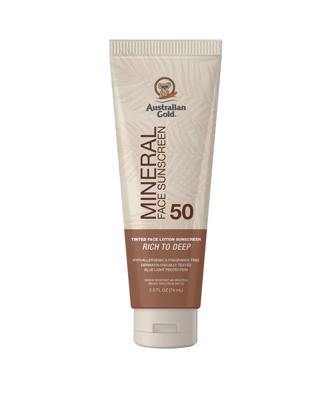 Australian Gold SPF 50 Tinted Mineral Face Sunscreen, Medium to Tan, 2.5 fl oz, Broad Spectrum, Non-Greasy BB Cream with Blue Light & Sun Protection, 4% Zinc Oxide & Titanium Dioxide, Hypoallergenic