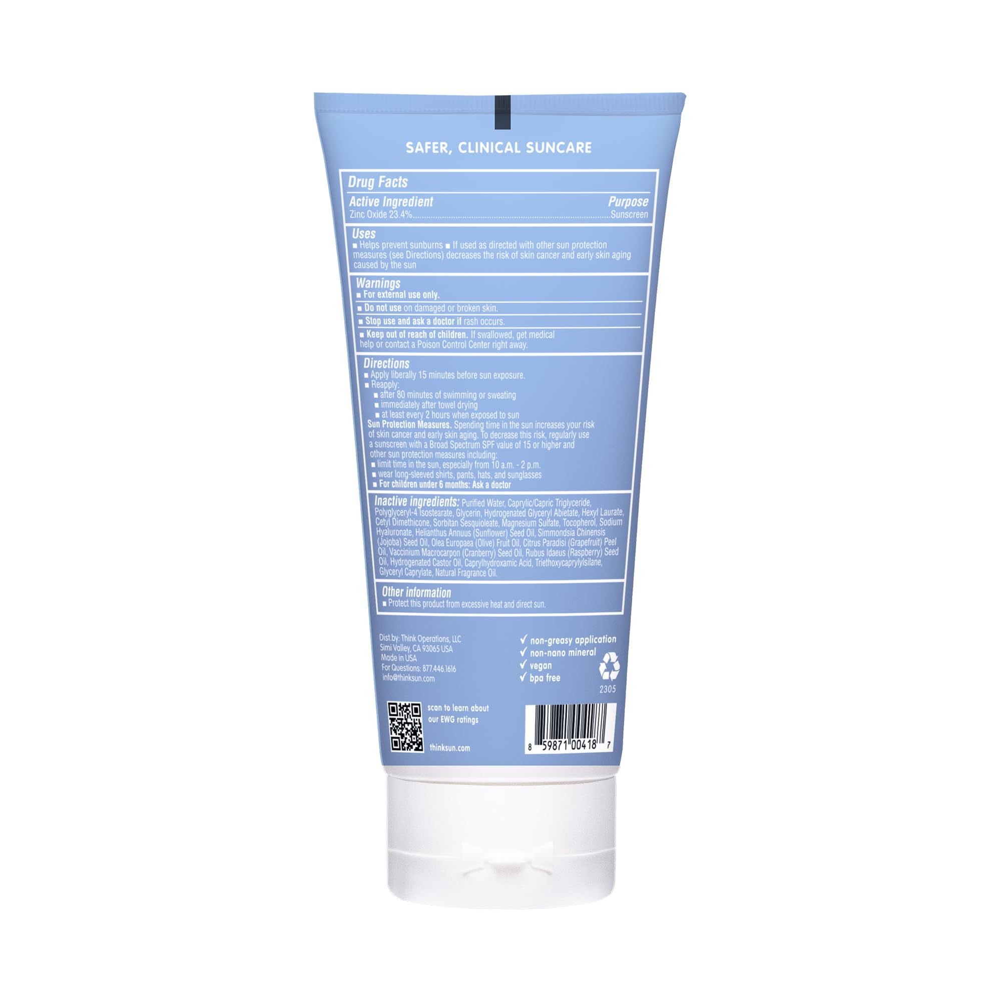 Thinksport SPF 50+ Mineral Sunscreen with Zinc Oxide, 6 Fl Oz – Safe, Natural Sunscreen Lotion for Sports & Active Use, Water Resistant Reef Safe, Broad Spectrum UVA/UVB Sun Screen for Sun Protection