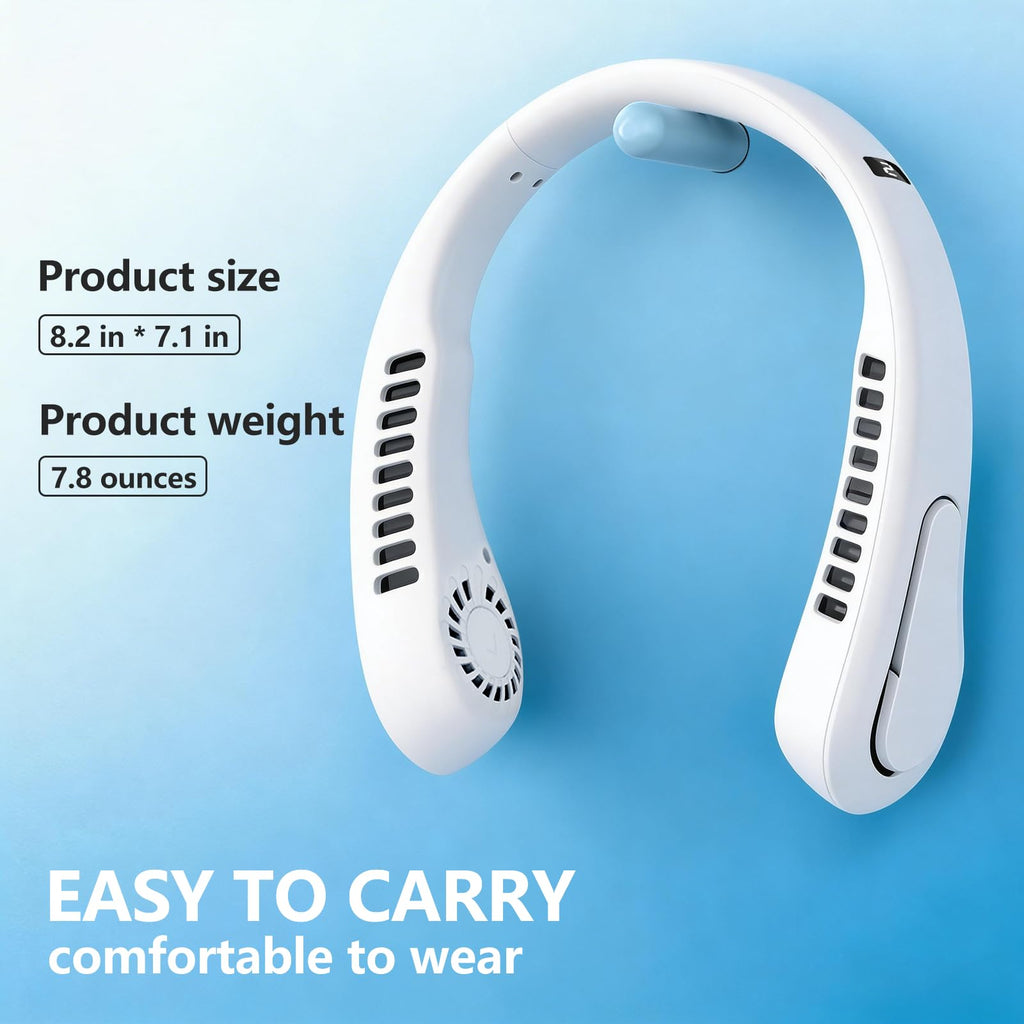Portable Neck Fan, 360° Cooling Personal Fan, 5 Speeds, USB Rechargeable Wearable Neck Fan, Hands Free Bladeless Fan for Travel, Mini Fan, Birthday Gift for Women Men, White