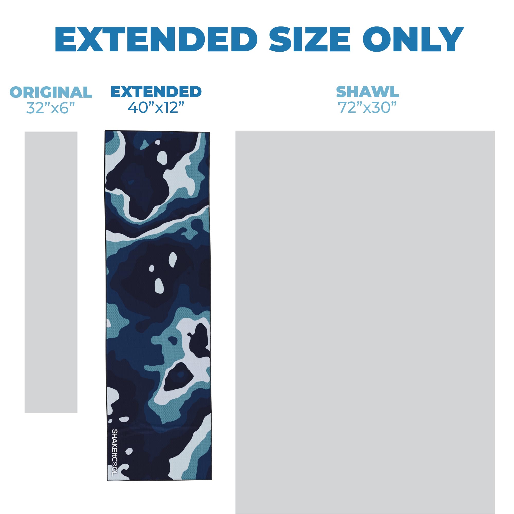 SHAKEitCOOL Extended Size Cooling Towel – Be Cool in Style - Heat Relief, Soft, Lightweight, Sun Protection, Easy Clean - Perfect for Biking, Hiking, Running, Yoga, Golf - Blue Purple Wave M