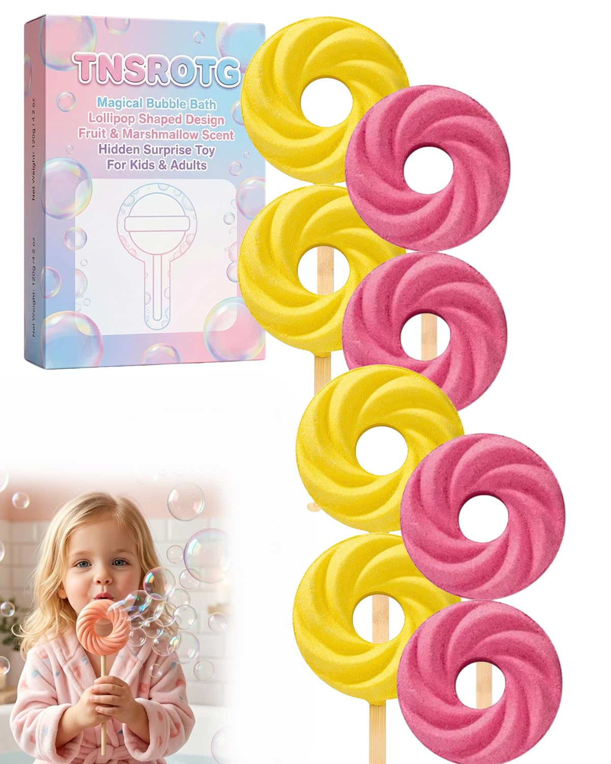 Cute Lollipop Bath Bomb – Colorful Bubble Bath Ball for Fun Baths Time Bubbly Splash Surprise Buddies Foaming Magic Baths Bombs Lollipop Toys Balls Surprise Foam Blow Bubbles Gift Bathroom (2pcs)