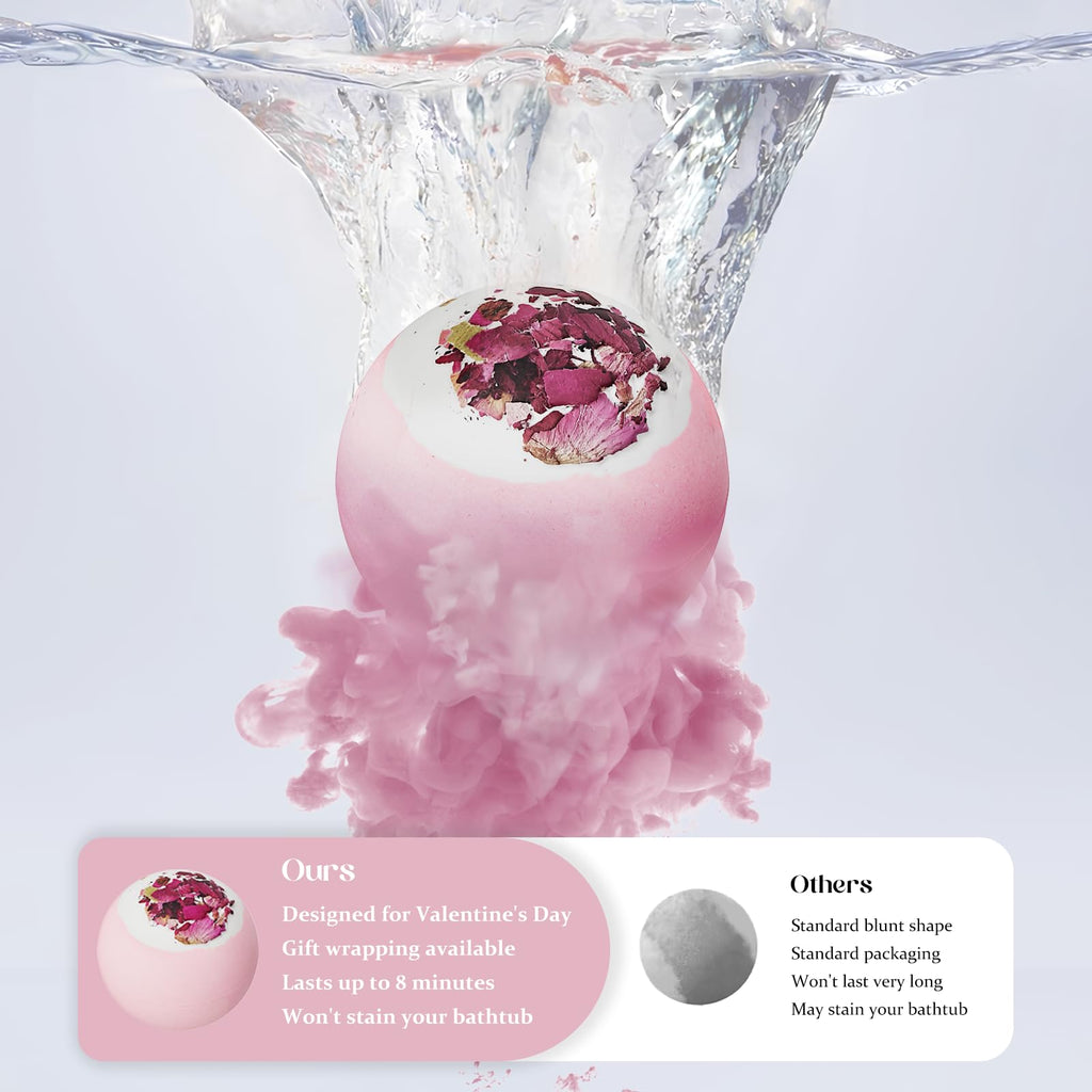 Valentines Bath Bombs Shower Steamers: Handmade Natural Bath Balls with Surprise for Women Gift Set - Relaxing Bubble Bathbombs Scented Rose Hearts Flower Romantic Birthday for Girls Kids Mom