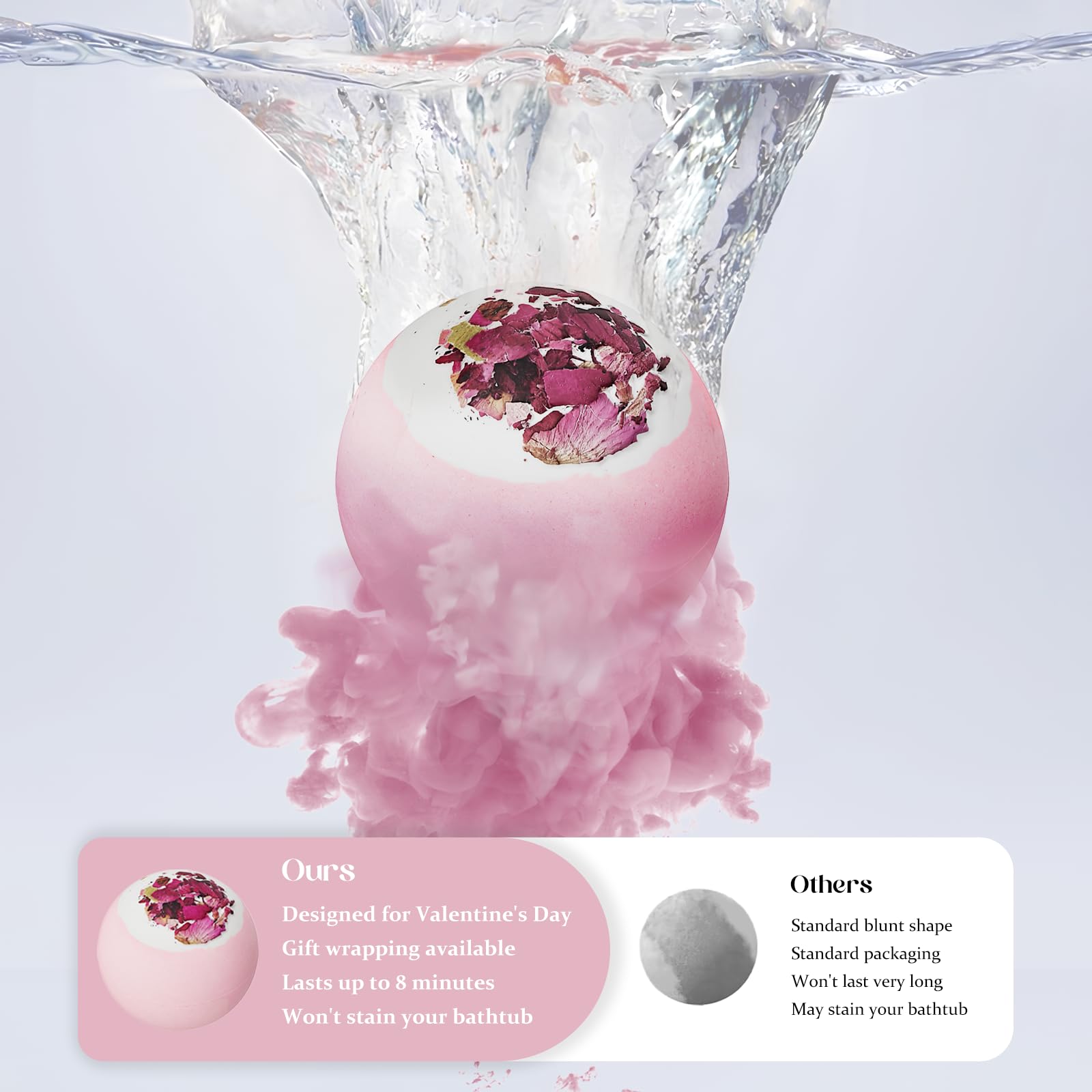 Valentines Bath Bombs Shower Steamers: Handmade Natural Bath Balls with Surprise for Women Gift Set - Relaxing Bubble Bathbombs Scented Rose Hearts Flower Romantic Birthday for Girls Kids Mom