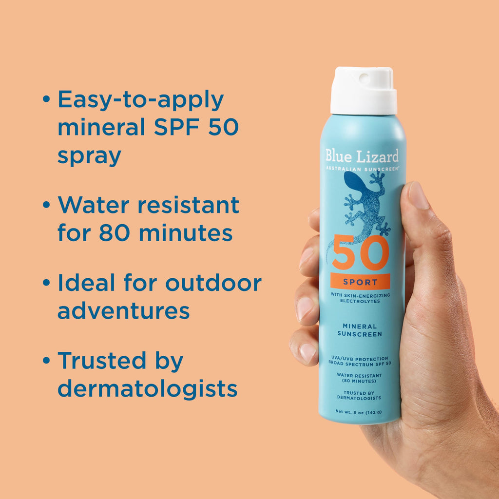 Blue Lizard Sensitive Mineral SPF 50 Spray, Dermatologist-Recommended Brand, Broad-Spectrum UVA/UVB Protection, Water-Resistant, Zinc Oxide Formula, 5 oz