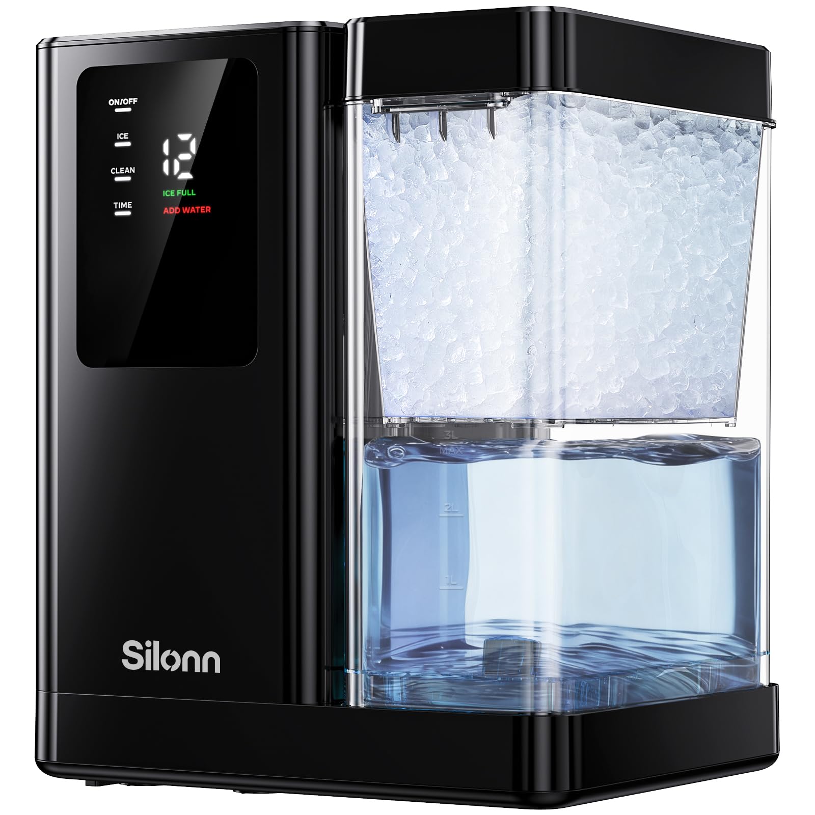 Silonn Nugget Ice Maker Countertop, Pellet Ice Machine with Self-Cleaning Function, Sonic Ice Maker Produces 36lbs of Chewable Ice in 24 Hours, Ideal for Home Kitchen and Office (Black)