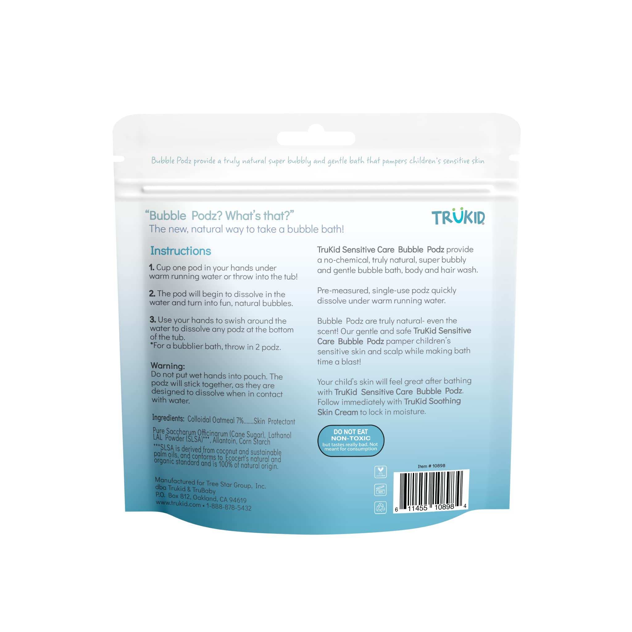 TruKid Bubble Podz Bubble Bath for Kids, Toddlers, & Babies, Tear Free Gentle & Refreshing Bath Bomb for Sensitive Skin with Natural Moisturizers, Non-Toxic, pH Balanced, Lavender Scent (10 Podz)