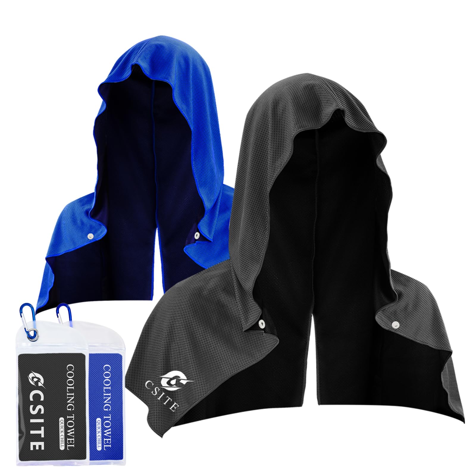 CSITE Cooling Hoodie Towels, Instant Cooling Towels for Neck and Face, UPF 50 Sun Protection, Ice Towel for Hot Weather, Head Towel for Sports, Camping, Cycling & More Activities