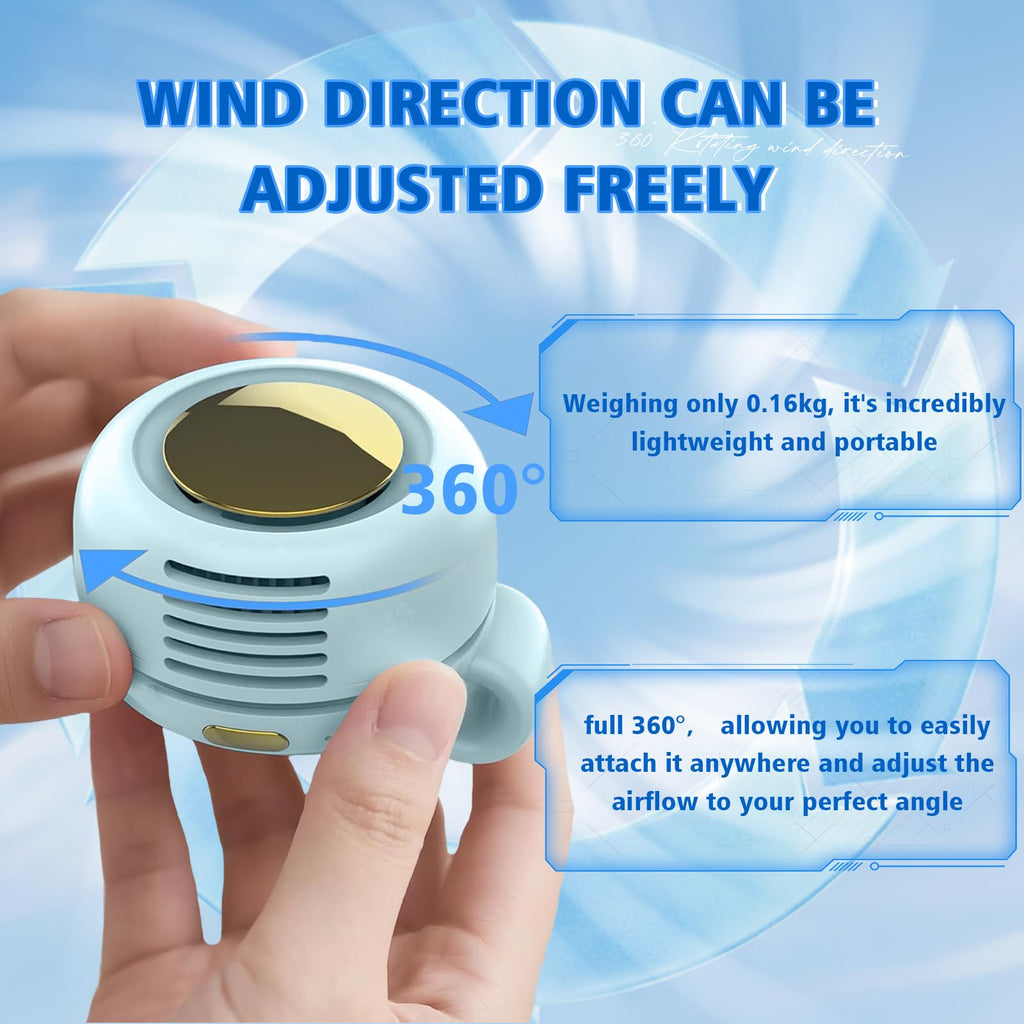 Portable Fan,2-in-1 Waist Clip On Bladeless, Ultra-Quiet Mini Personal Neck Fan 3 Speeds with 360°Adjustable Clip USB Rechargeable for Hiking,Office & Outdoor
