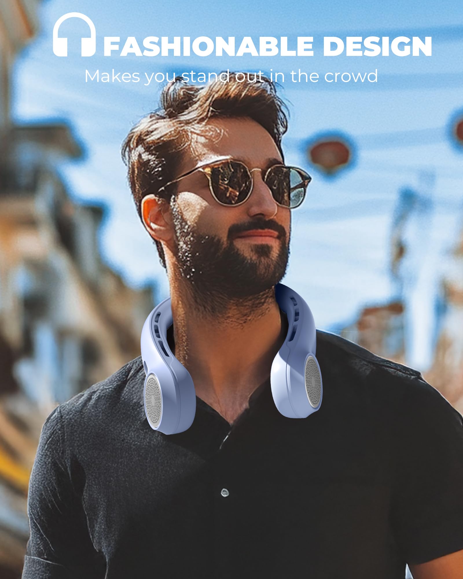 Neck Fan with 4000mAh Rechargeable Battery & LED Display, Portable Personal Cooler for Women/Men, 3-Speed Bladeless 360° Cooling Fans, Stylish Gift for Gym/Travel/Office, White