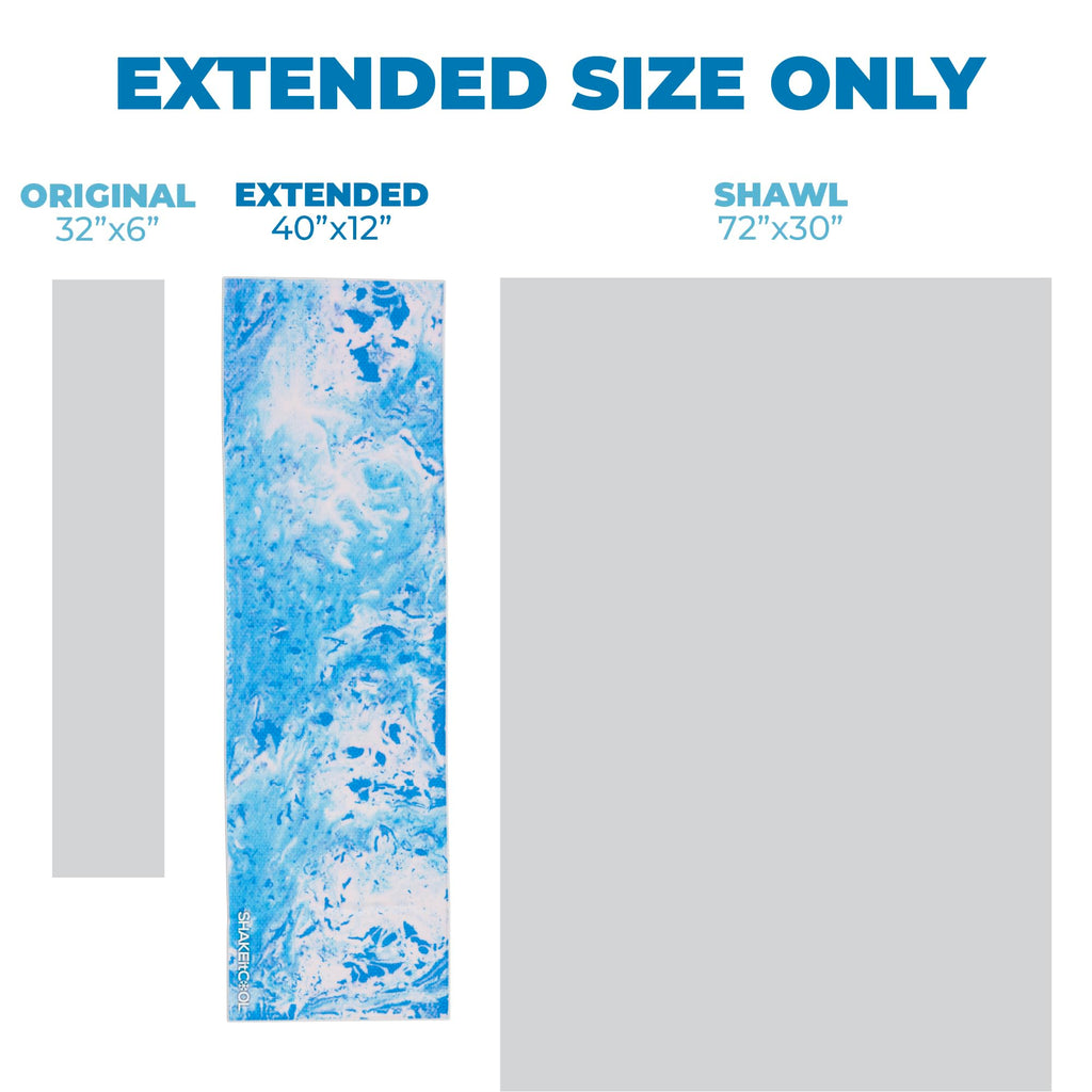 SHAKEitCOOL Extended Size Cooling Towel – Be Cool in Style - Heat Relief, Soft, Lightweight, Sun Protection, Easy Clean - Perfect for Biking, Hiking, Running, Yoga, Golf - Blue Purple Wave M