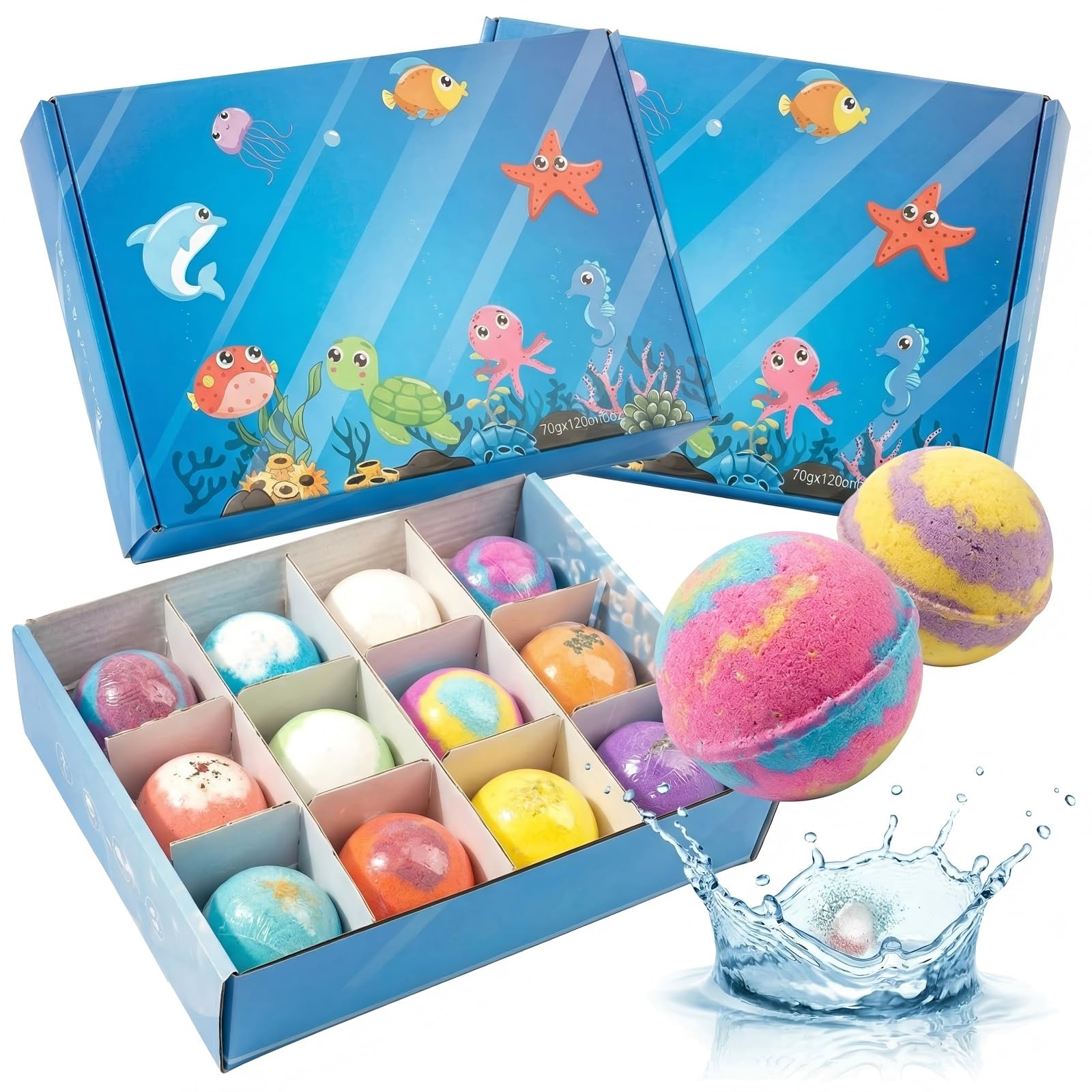 Bath Bombs with Toys Inside, 12 Pack Kids Bath Bombs with Surprise Inside, Play Fizz Bubble Bath Ball, Natural Organic Non Toxic Bath Bomb Gift Set for Boys Girls Toddler (12PcsBlue)