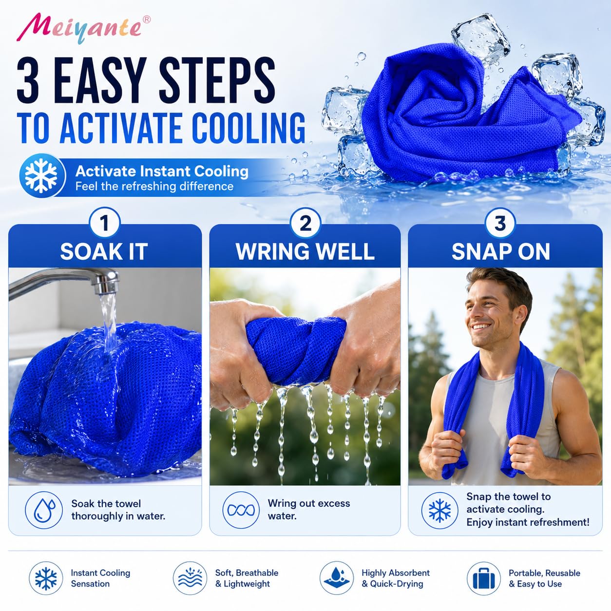 Cooling Towels 43.3" x 15.7" - Ice Towel, Sweat Towel, Cooling Towels for Neck & Face & Cooling Neck Wraps for Summer Heat - Neck Cooler for Quick Cool Down for Gym, Running, Golf, Yoga & Sports