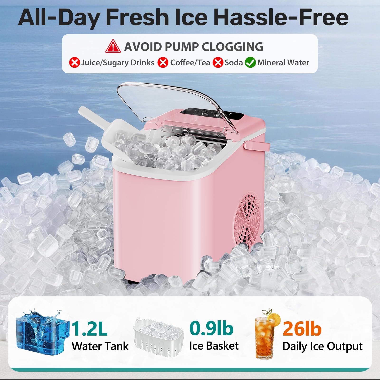 OLIXIS Countertop Ice Maker with Self-Cleaning, Portable Ice Maker Machine with Scoop, 26Lbs/24H, 9 Cubes in 6 Mins, 2 Sizes of Bullet for Home, Kitchen, Office, White