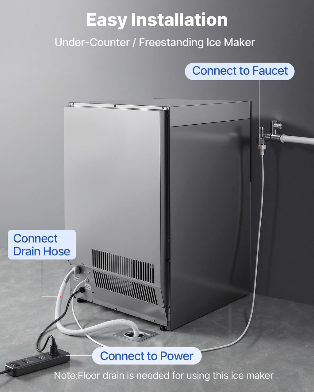 VEVOR Commercial Ice Maker Machine, 80 lbs/24h with 13 lbs Storage Capacity, Countertop/Freestanding/Under Counter, Stainless Steel Ice Maker with LED Display & Self-Cleaning, for Home Bar Restaurant