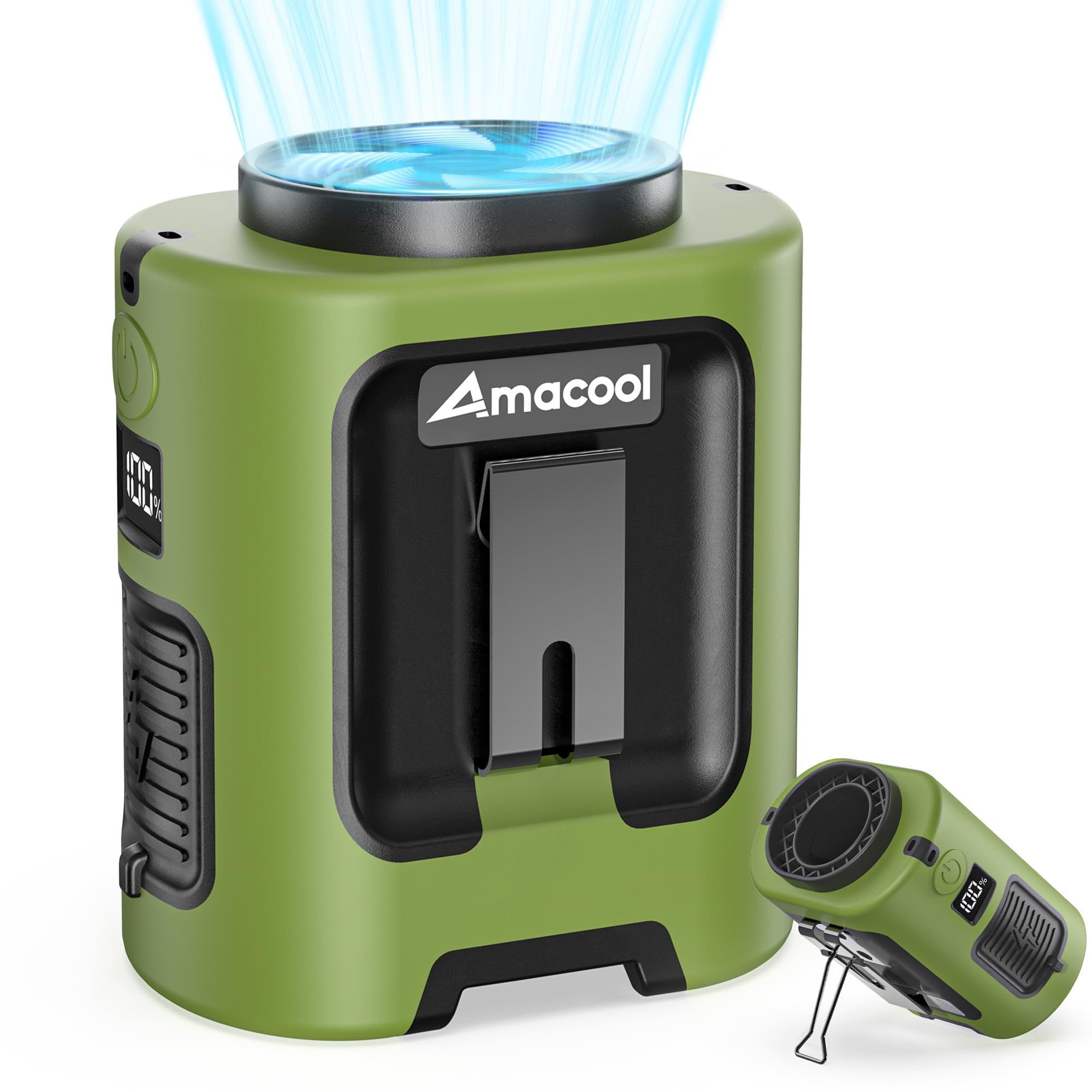 AMACOOL Portable Waist Fan Clip On, MAX 40H Work Time, 10000mAh Rechargeable Wearable Shirt Fan with Light, 16000RPM Powerful 5 Speed Belt Fans Personal Cooling Fans for Outdoor Jobsite Camping Travel