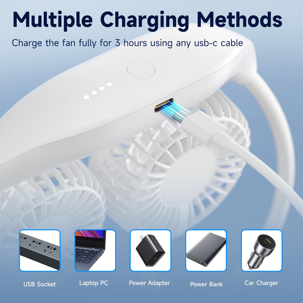 HandFan 10000mAh Neck Fan, 360° Rotation Hands Free Portable Fans for your Neck, 48h Lasting Rechargeable Battery Operated Wearable Necklace Personal Cool Fans for Travel/Disney/Sports/Cycling/Hiking