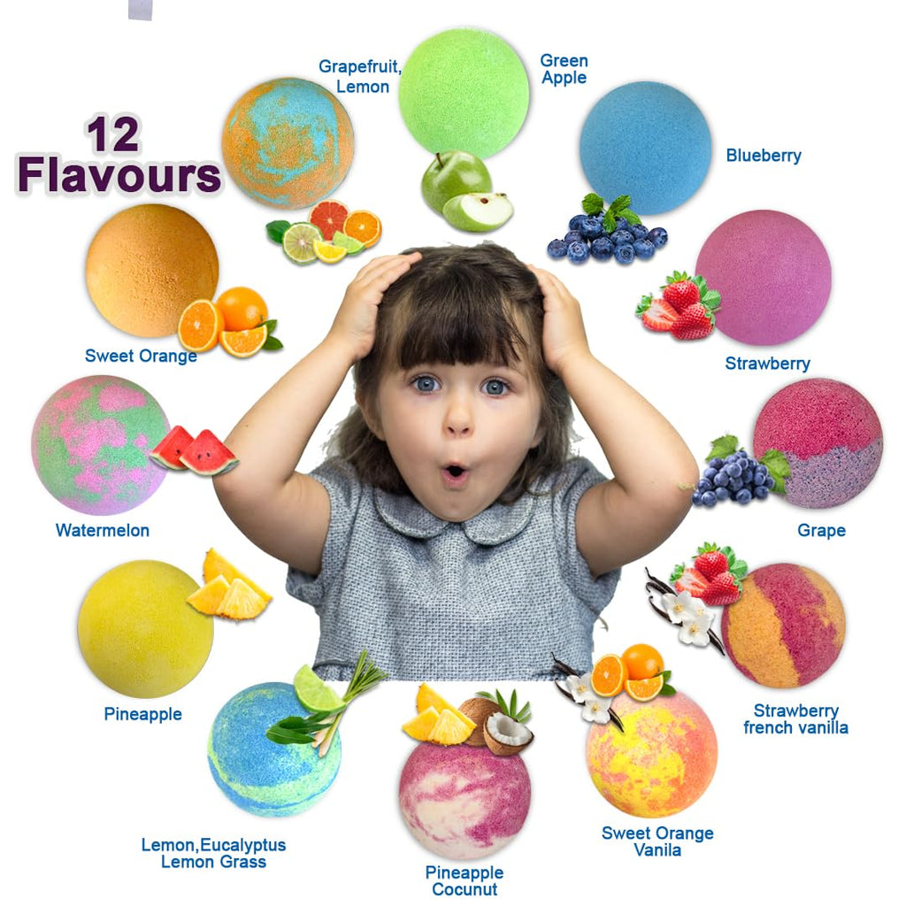 Bath Bombs for Kids with Surprise Inside - Organic Bath Fizzies with Toys Inside. All Natural, Gentle, and Kids Safe, Rainbow Spa Bath Fizz Balls, Birthday Gifts for Boys, Toddlers, Baby