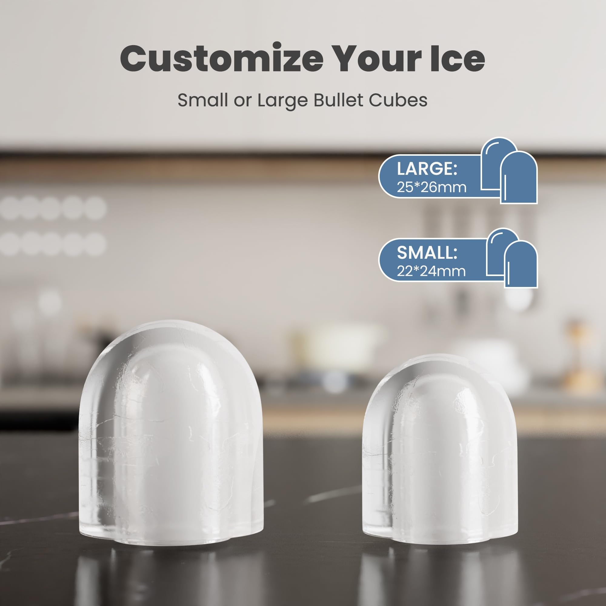 DUMOS Countertop Ice Maker with Handle, 26lbs/24H Portable Ice Machine | 9 Bullet Cubes Ready in 6 Mins, Self-Cleaning, Quiet Compact for Home, Kitchen, RV, Camping, Bright Black