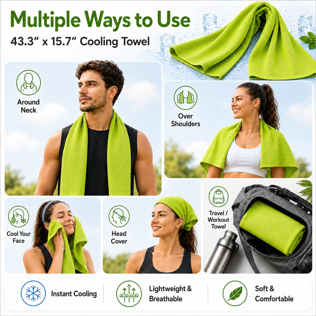 Cooling Towels 43.3" x 15.7" - Ice Towel, Sweat Towel, Cooling Towels for Neck & Face & Cooling Neck Wraps for Summer Heat - Neck Cooler for Quick Cool Down for Gym, Running, Golf, Yoga & Sports