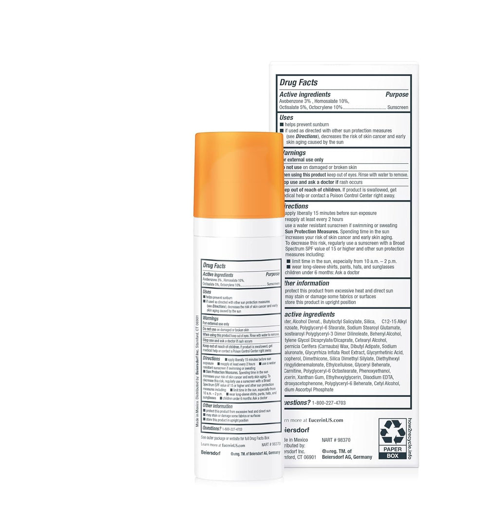 Eucerin Sun Age Defense SPF 50 Face Sunscreen Lotion with Hyaluronic Acid, Hypoallergenic, Non-Comedogenic Sunscreen SPF 50 Free of Fragrance, Oxybenzone and Octinoxate, 2.5 Fl Oz Bottle