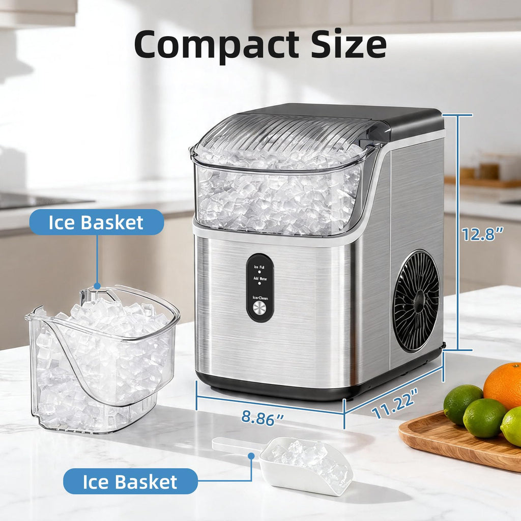 Antarctic Star Nugget Ice Makers Countertop, Pebble Ice Machine with Chewable Pellet Ice, 35Lbs/24H, Self-Cleaning, Sonic Ice, One-Click Operation, for Kitchen,Party Stainless Steel Silver