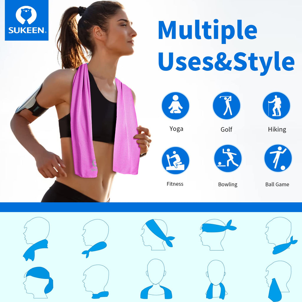 Sukeen Cooling Towel (40"x12") for Neck & Head - Soft Breathable Chilly Sweat Towel for Yoga, Golf, Gym, Camping, Running, Workout & More Activities