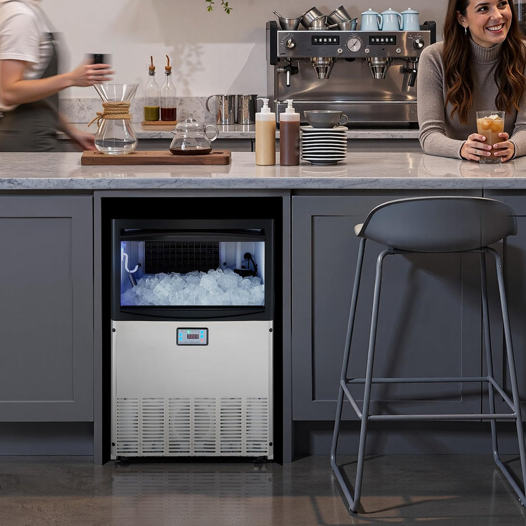 VEVOR Commercial Ice Maker Machine, 80 lbs/24h with 13 lbs Storage Capacity, Countertop/Freestanding/Under Counter, Stainless Steel Ice Maker with LED Display & Self-Cleaning, for Home Bar Restaurant