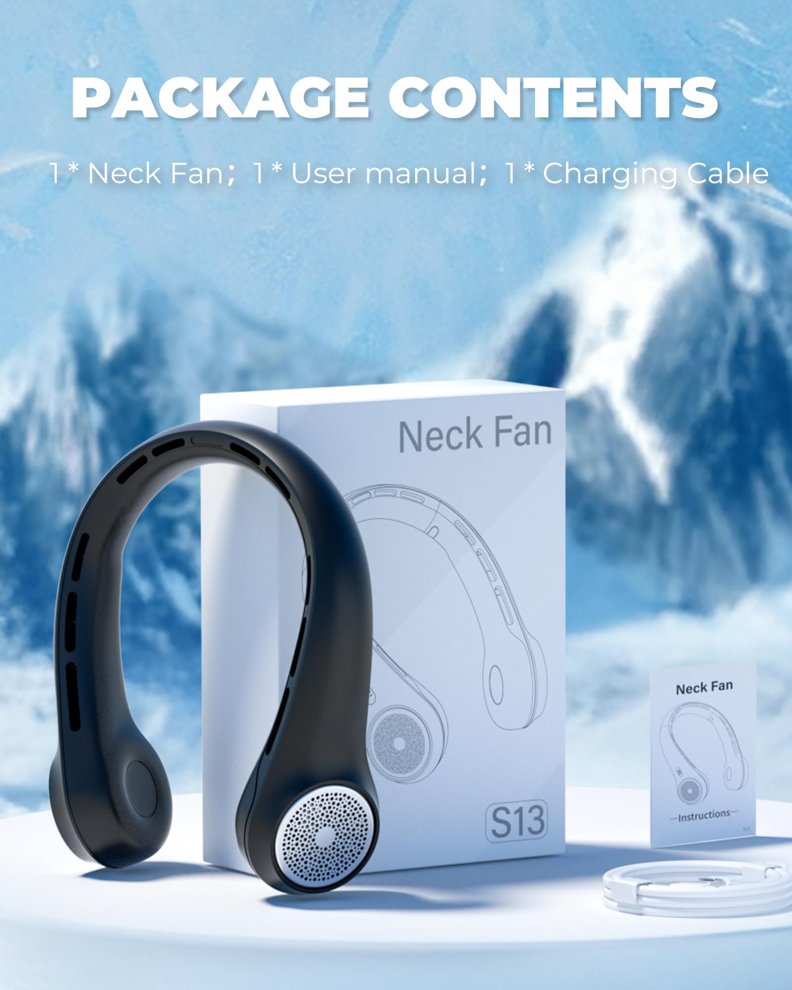 Neck Fan with 4000mAh Rechargeable Battery & LED Display, Portable Personal Cooler for Women/Men, 3-Speed Bladeless 360° Cooling Fans, Stylish Gift for Gym/Travel/Office, White