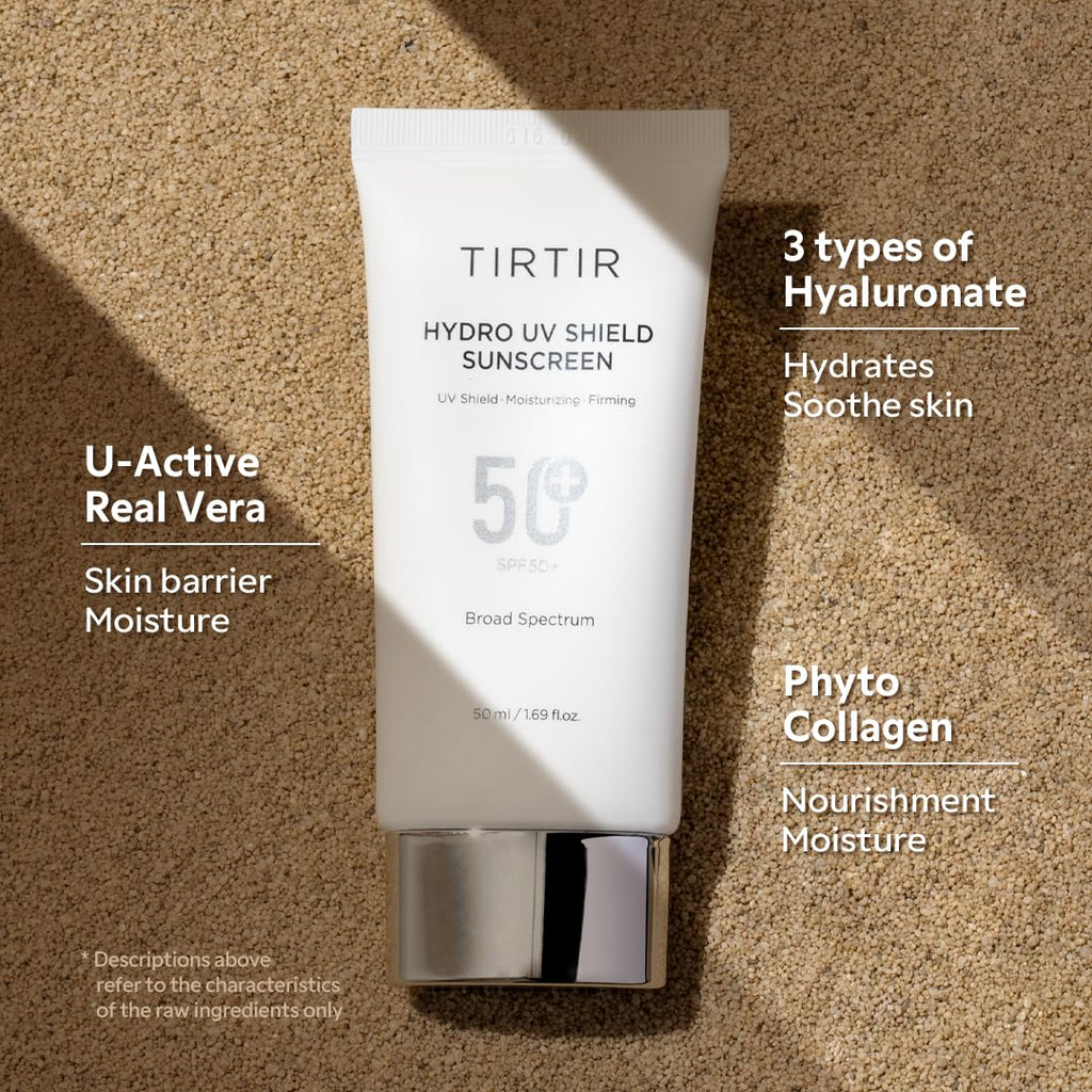 TIRTIR Hydro UV Shield Sunscreen | SPF 50+ Broad Spectrum UVA UVB Korean No White Cast Face Sun Protection, 1.69 Fl Oz
