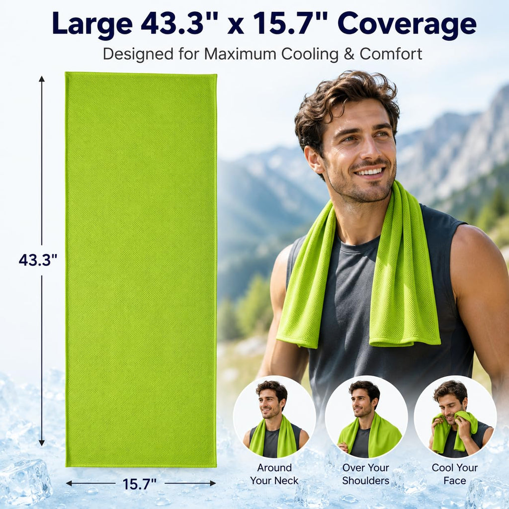 Cooling Towels 43.3" x 15.7" - Ice Towel, Sweat Towel, Cooling Towels for Neck & Face & Cooling Neck Wraps for Summer Heat - Neck Cooler for Quick Cool Down for Gym, Running, Golf, Yoga & Sports