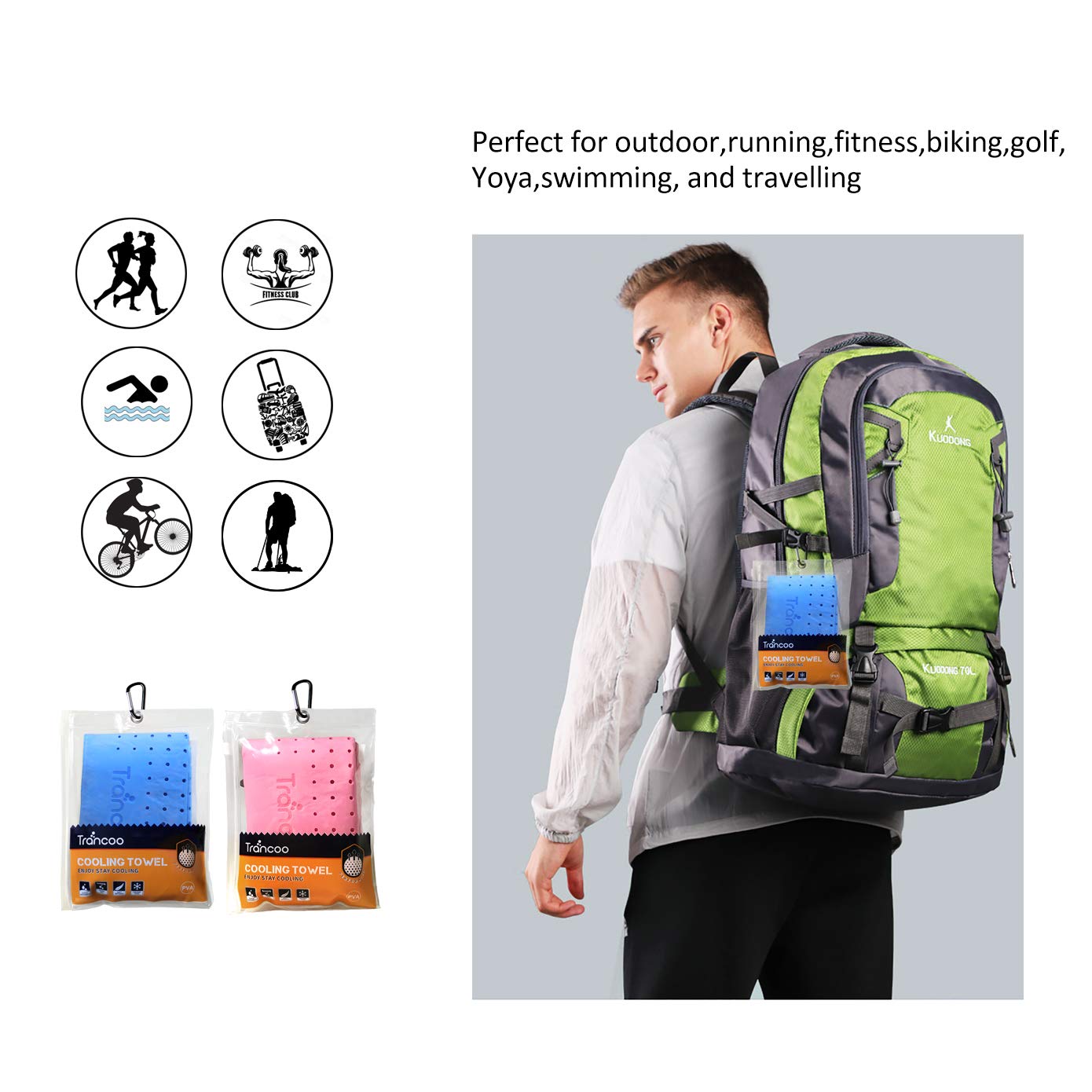 4 Packs PVA Cooling Towel(33"X7.85",Perforated Cooling Towel, PVA Cooling Scarf,Sweat Rags for Workout, Gym Towel, Neck Warp Sports Towel for Running, Hiking,Swimming Golf
