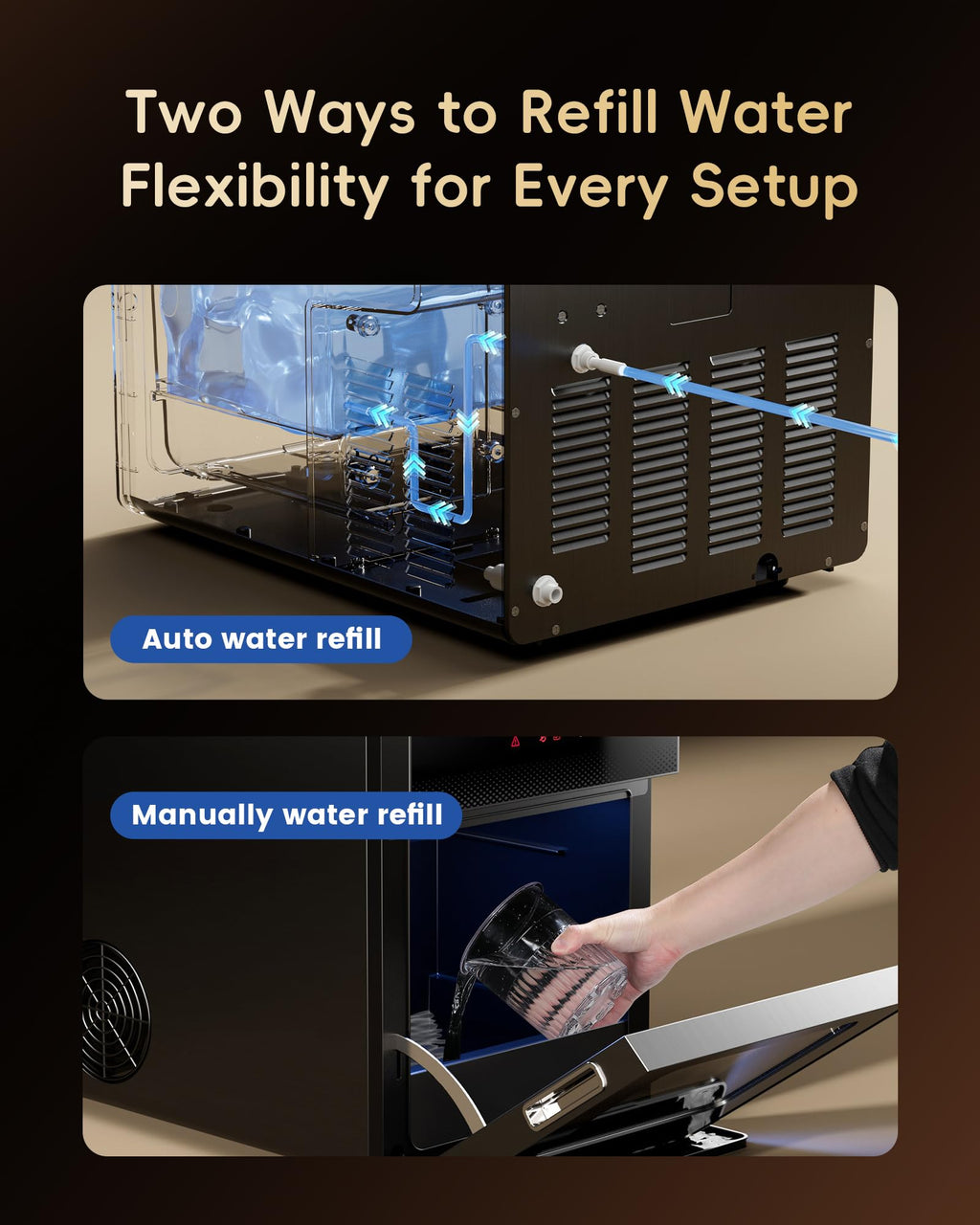 ecozy Nugget Ice Maker Dispenser Countertop, 2-in-1 Pebble Ice Machine & Water Dispenser with App Control, Sonic Crushed Ice Makers with Self-Cleaning, TDS Monitor, Measured Dispensing, 33 Lbs/Day