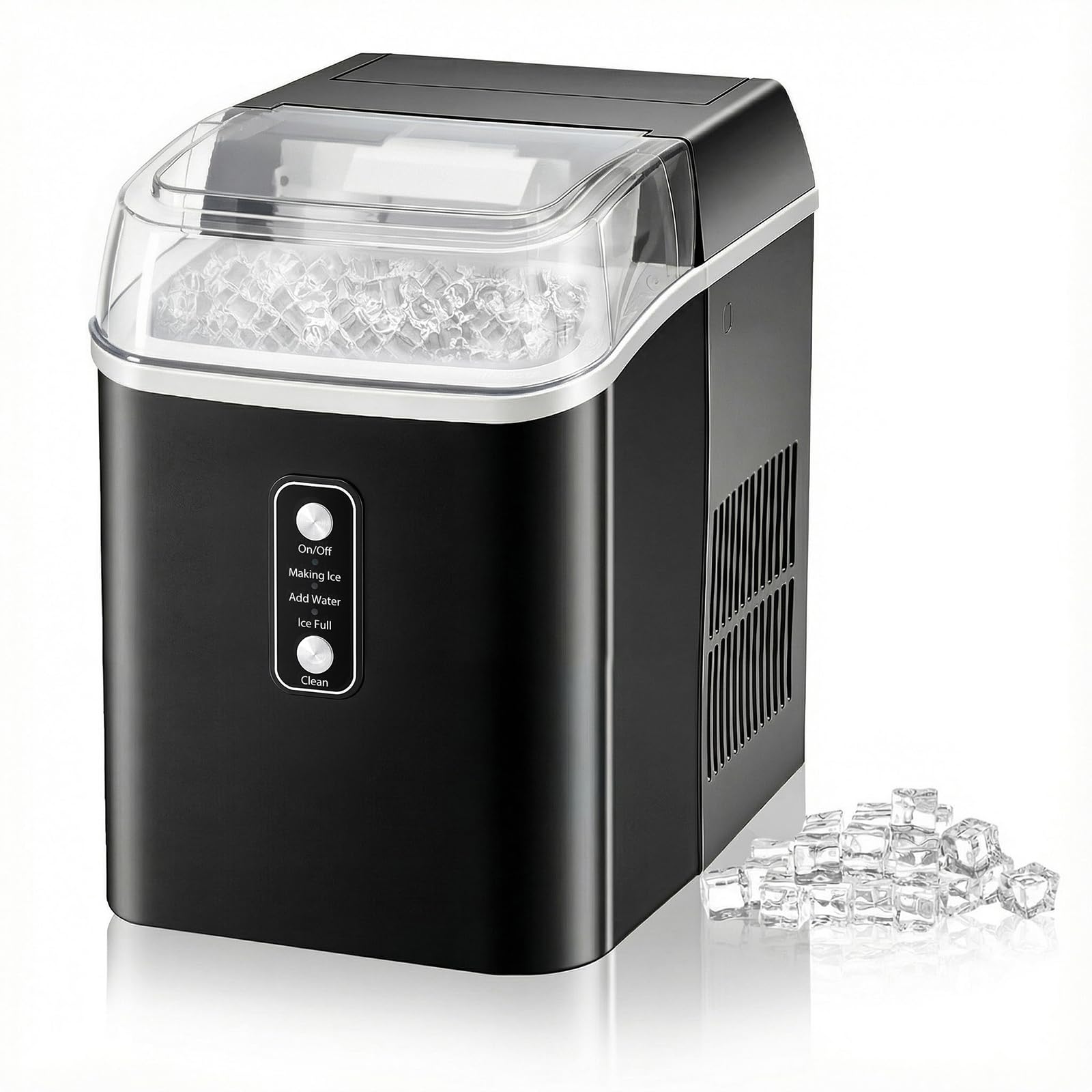 DUMOS Countertop Ice Maker with Handle, 26lbs/24H Portable Ice Machine | 9 Bullet Cubes Ready in 6 Mins, Self-Cleaning, Quiet Compact for Home, Kitchen, RV, Camping, Bright Black
