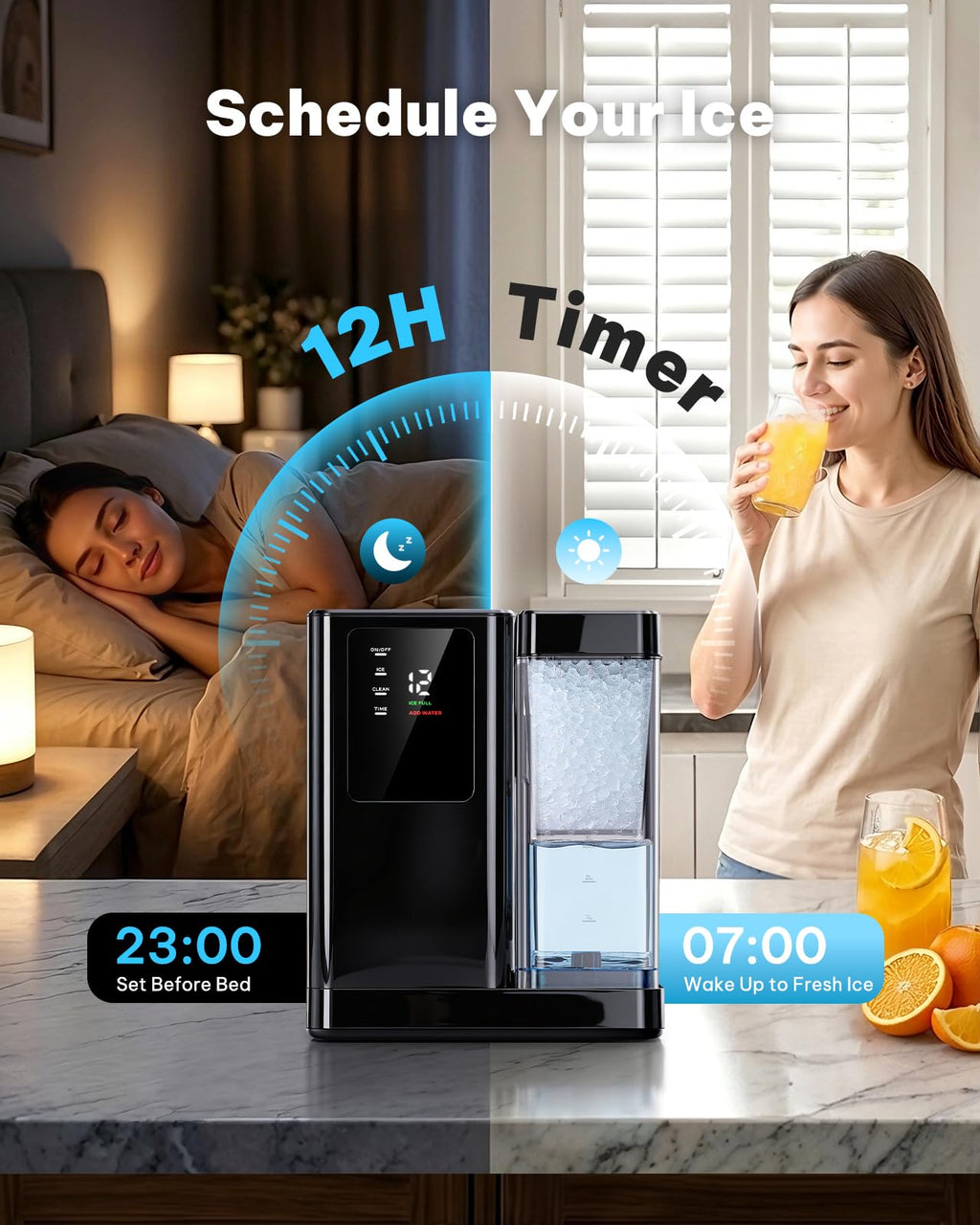Silonn Nugget Ice Maker Countertop, Pellet Ice Machine with Self-Cleaning Function, Sonic Ice Maker Produces 36lbs of Chewable Ice in 24 Hours, Ideal for Home Kitchen and Office (Black)