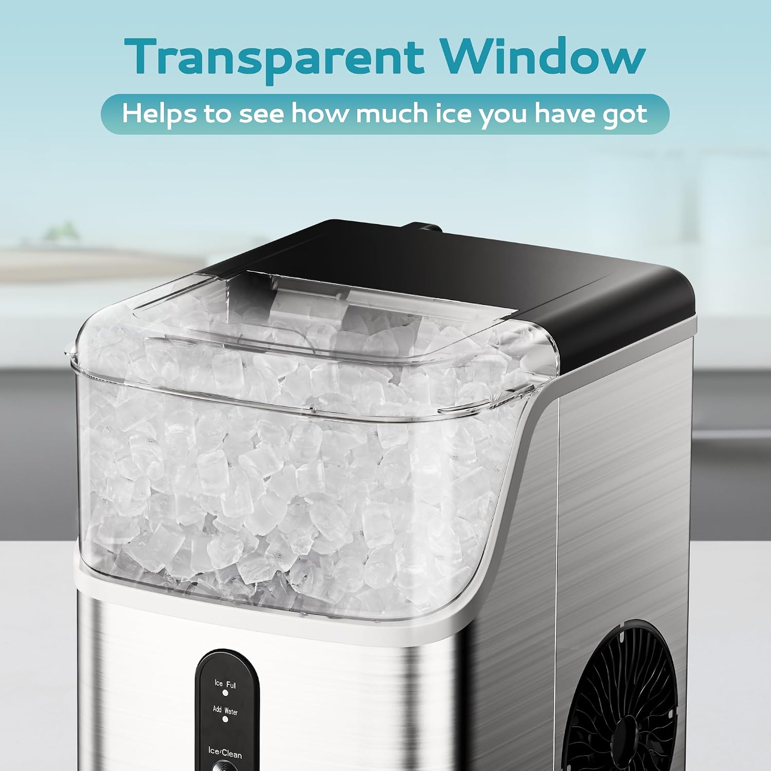 EUHOMY Nugget Ice Makers Countertop, Pebble Ice Maker Machine with 34lbs/24H Soft Ice, Self-Cleaning Sonic Ice Maker with Ice Scoop&Basket, Pellet Ice Maker for Home/Kitchen/Office(Stainless Steels)