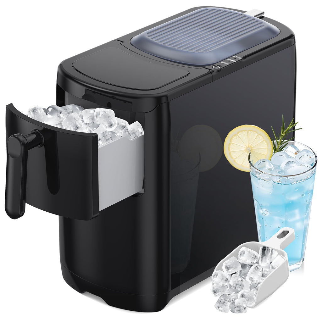 Ice Maker Countertop, Efficient Easy Carry Ice Machine, Self-Cleaning Ice Maker with Ice Scoop & Basket, 9pcs/ 6mins 26.6Lbs Per Day for Home/Office/Kitchen,Black