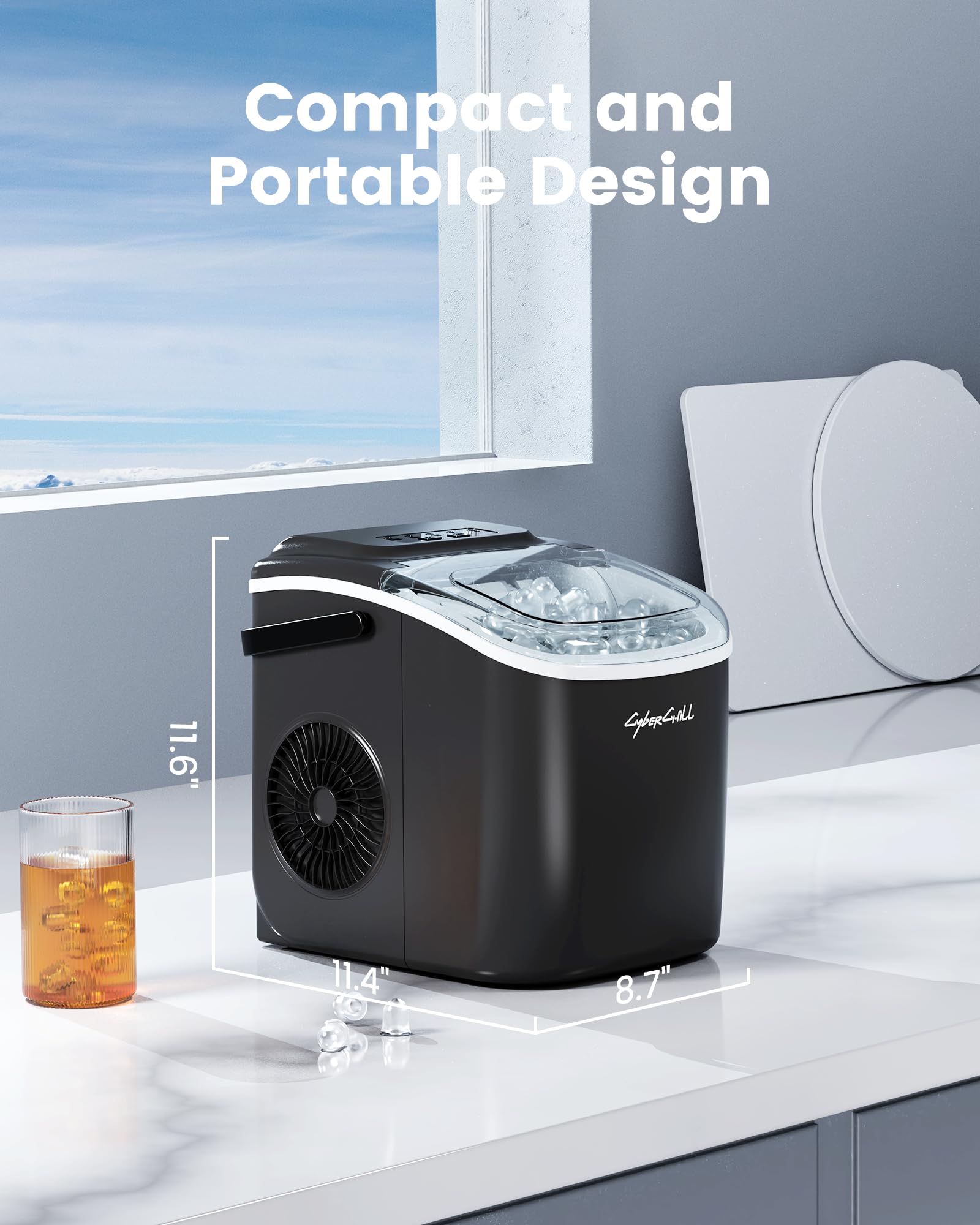 CyberChill Nugget Ice Maker Countertop 44lbs Per Day Pebble Sonic Ice Makers Machine Chewable Pellet Ice with Self-Cleaning Removable Water Tank See Through Window for Home/Kitchen/Office