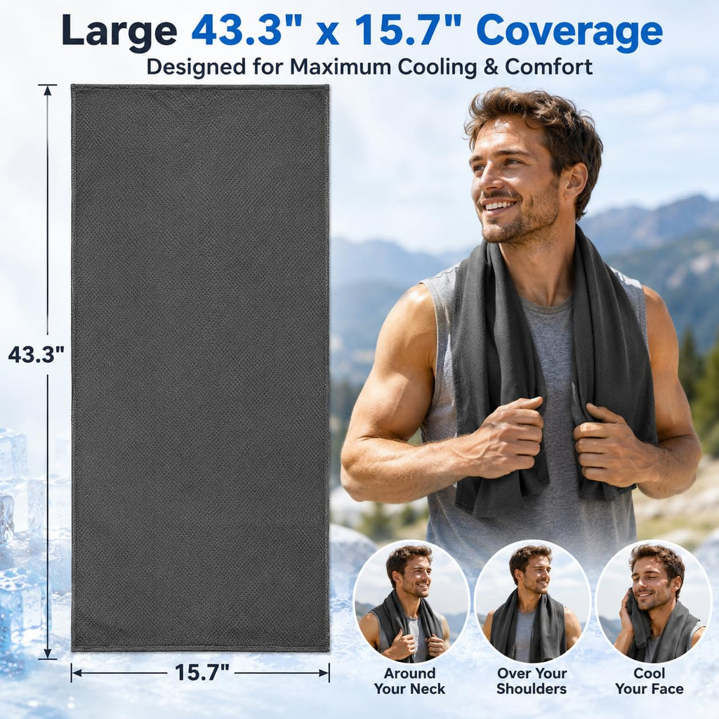 Cooling Towels 43.3" x 15.7" - Ice Towel, Sweat Towel, Cooling Towels for Neck & Face & Cooling Neck Wraps for Summer Heat - Neck Cooler for Quick Cool Down for Gym, Running, Golf, Yoga & Sports