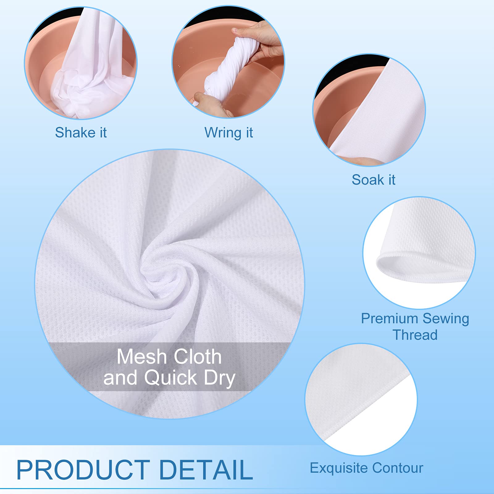 BBTO 6 Count Sublimation Cooling Towels Bulk for Sports 40"x12" White Golf Sweat Gym Towel Ice Breathable Soft Chilly Microfiber Sweat Rags for Neck Face Body Hot Weather Workout Sports