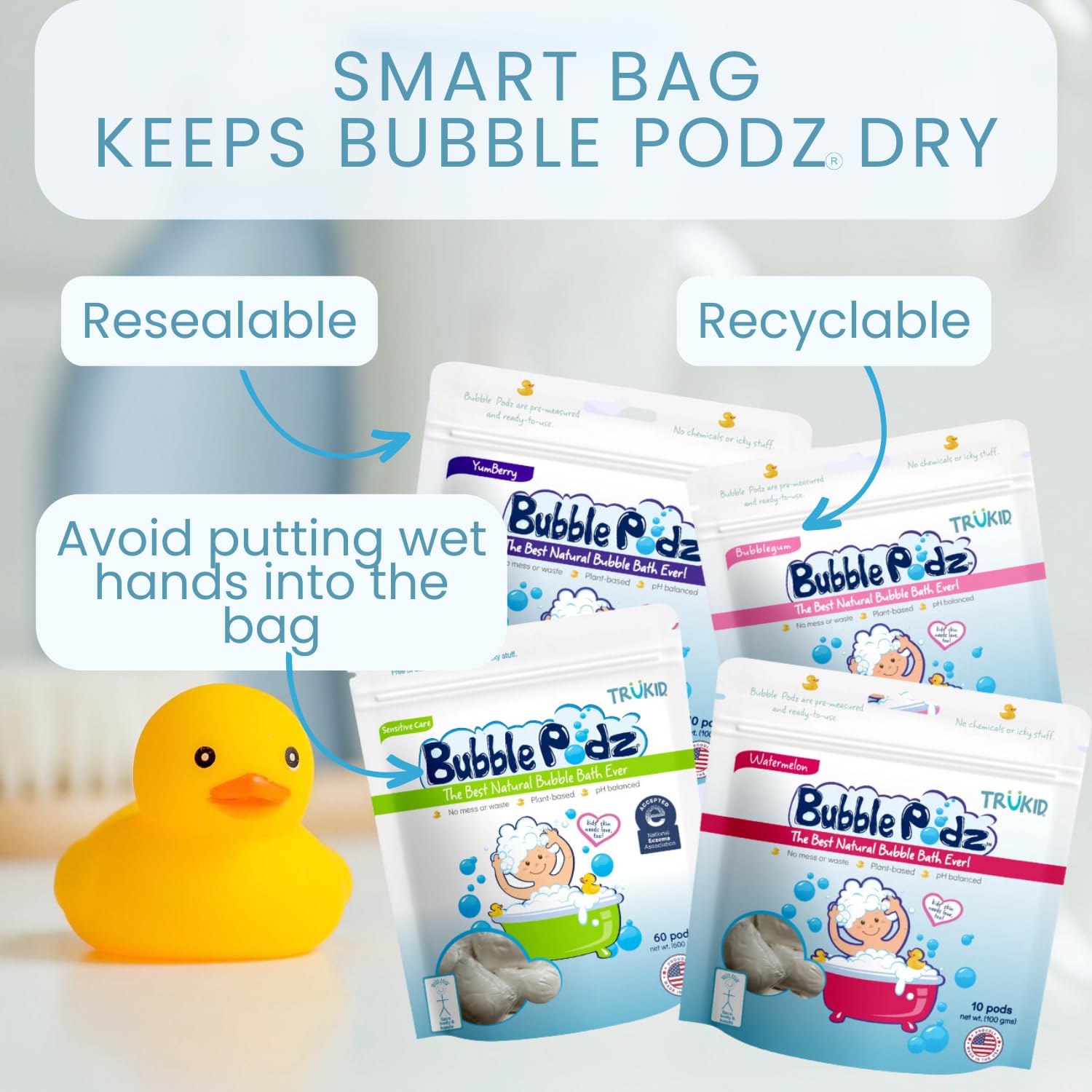 TruKid Bubble Podz Bubble Bath for Kids, Toddlers, & Babies, Tear Free Gentle & Refreshing Bath Bomb for Sensitive Skin with Natural Moisturizers, Non-Toxic, pH Balanced, Lavender Scent (10 Podz)
