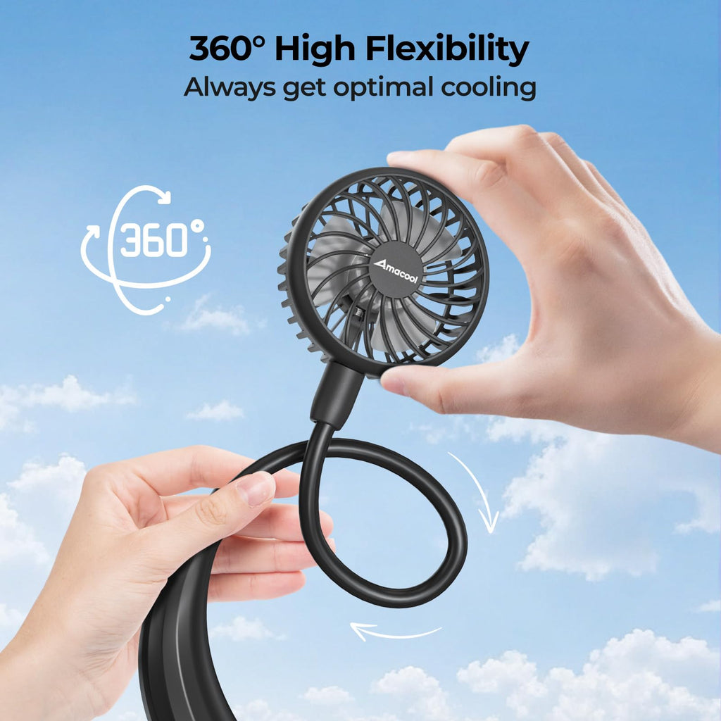 AMACOOL Portable Neck Fan, Lightweight Wearable with Hands-Free Comfort, 360° Adjustable Personal Fan with Ultra Quiet & Strong Wind, Gifts for Men Women Hot Flashes Cruise Travel Outdoor Sports 2026
