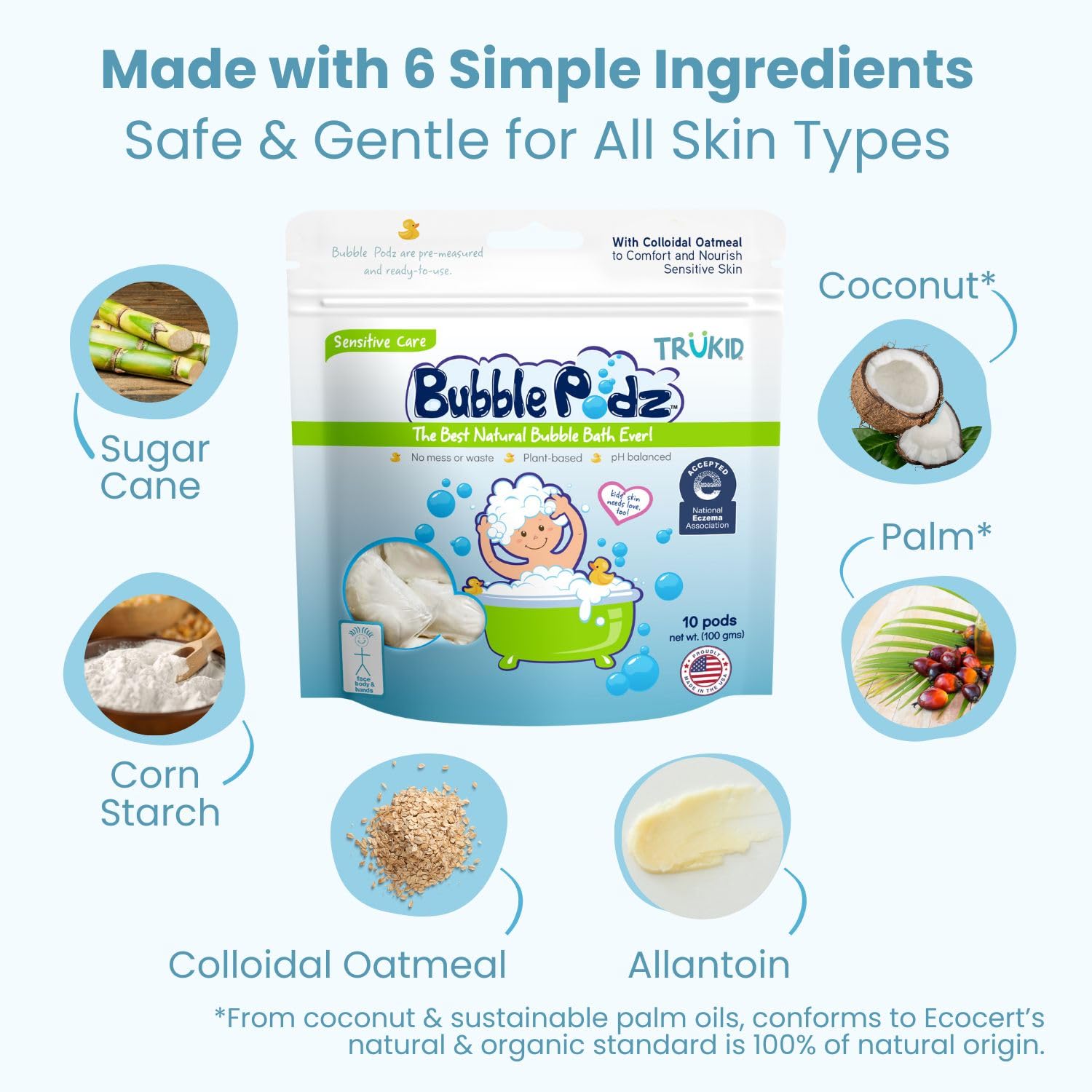 TruKid Bubble Podz Bubble Bath for Kids, Toddlers, & Babies, Tear Free Gentle & Refreshing Bath Bomb for Sensitive Skin with Natural Moisturizers, Non-Toxic, pH Balanced, Lavender Scent (10 Podz)