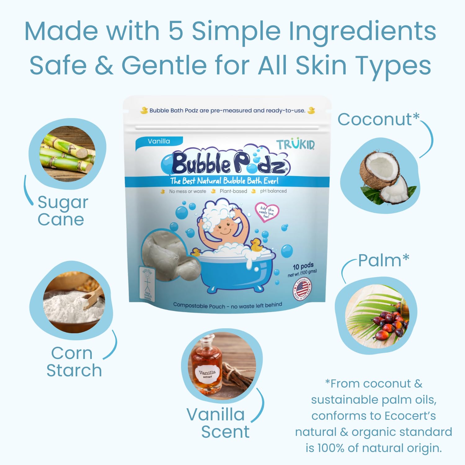 TruKid Bubble Podz Bubble Bath for Kids, Toddlers, & Babies, Tear Free Gentle & Refreshing Bath Bomb for Sensitive Skin with Natural Moisturizers, Non-Toxic, pH Balanced, Lavender Scent (10 Podz)