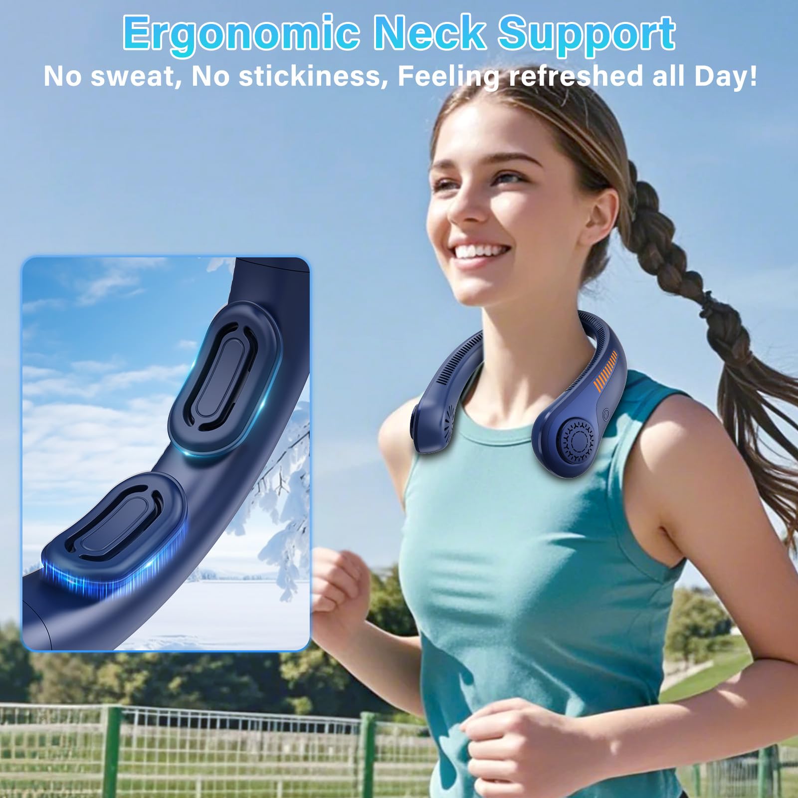 Portable Neck Fan Rechargeable, 5 Speeds, Lightweight, Long Lasting, Battery Operated All-Around Cooling Quiet Personal Fans for Travel Camping Cooling Essentials, Birthday Gifts for Women Men Mom Dad