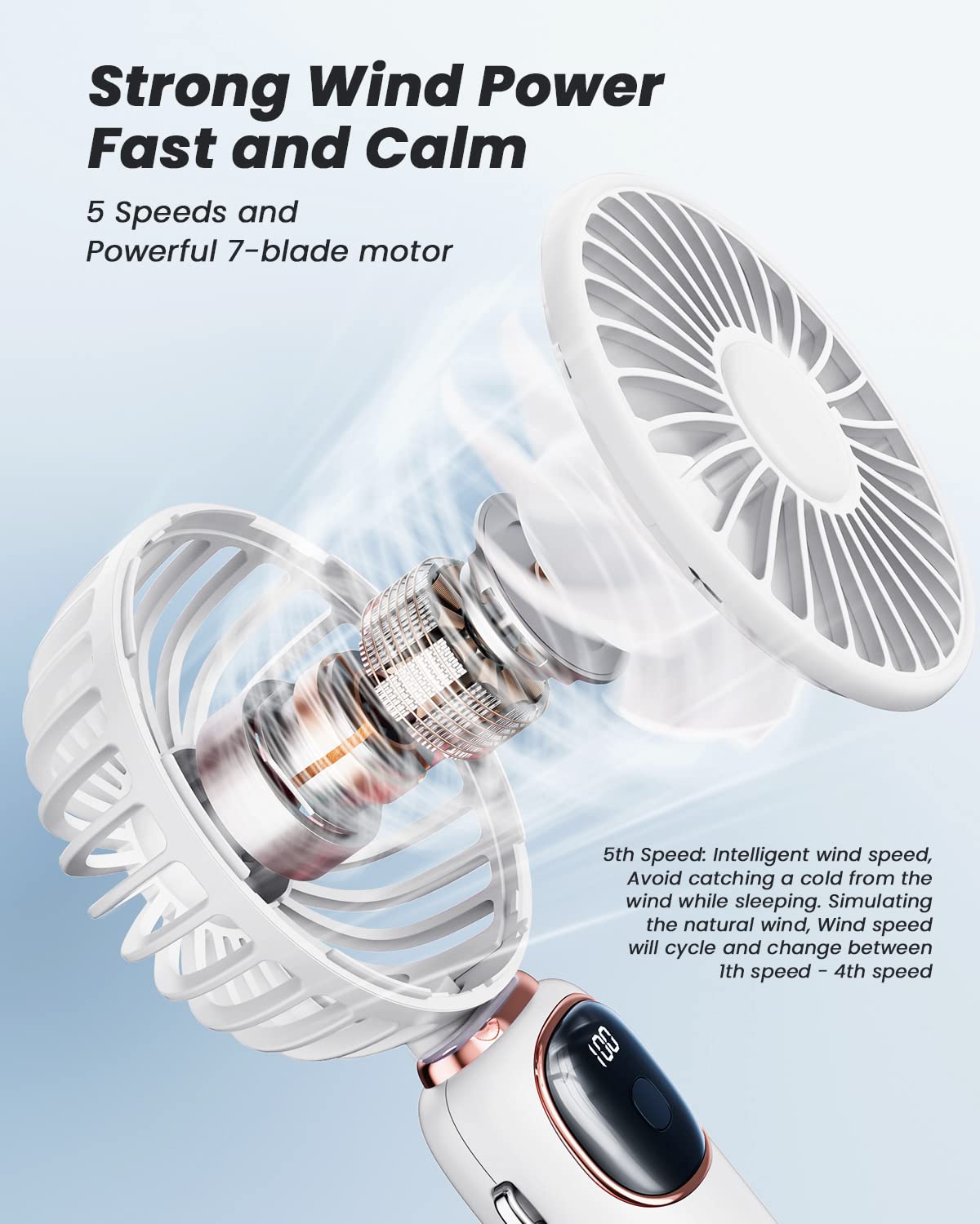 coldSky Portable Handheld Fan, 4000mAh Battery Operated with LED Display, Handheld/Neck/Desk 3 in 1 Personal Small Fan, 90° Foldable Desk Fan with Base, 5 Speed Lash Makeup Fan for Women