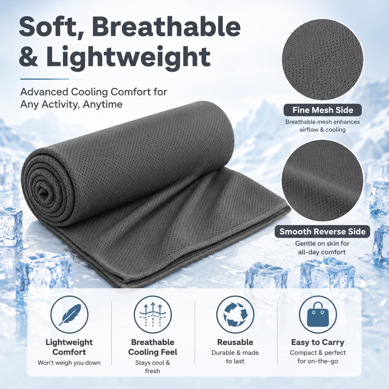 Cooling Towels 43.3" x 15.7" - Ice Towel, Sweat Towel, Cooling Towels for Neck & Face & Cooling Neck Wraps for Summer Heat - Neck Cooler for Quick Cool Down for Gym, Running, Golf, Yoga & Sports