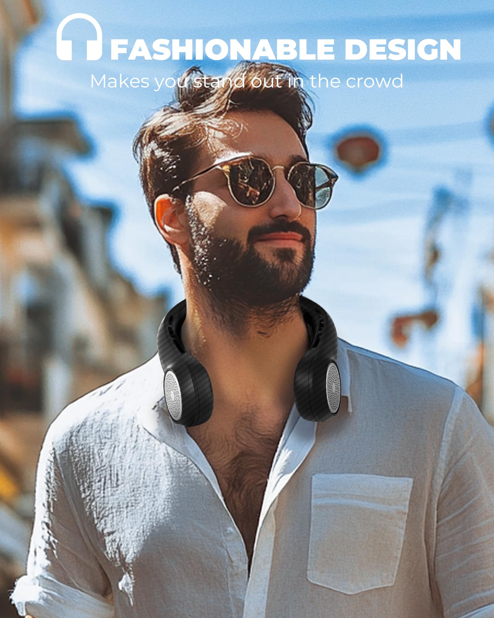 Neck Fan with 4000mAh Rechargeable Battery & LED Display, Portable Personal Cooler for Women/Men, 3-Speed Bladeless 360° Cooling Fans, Stylish Gift for Gym/Travel/Office, White